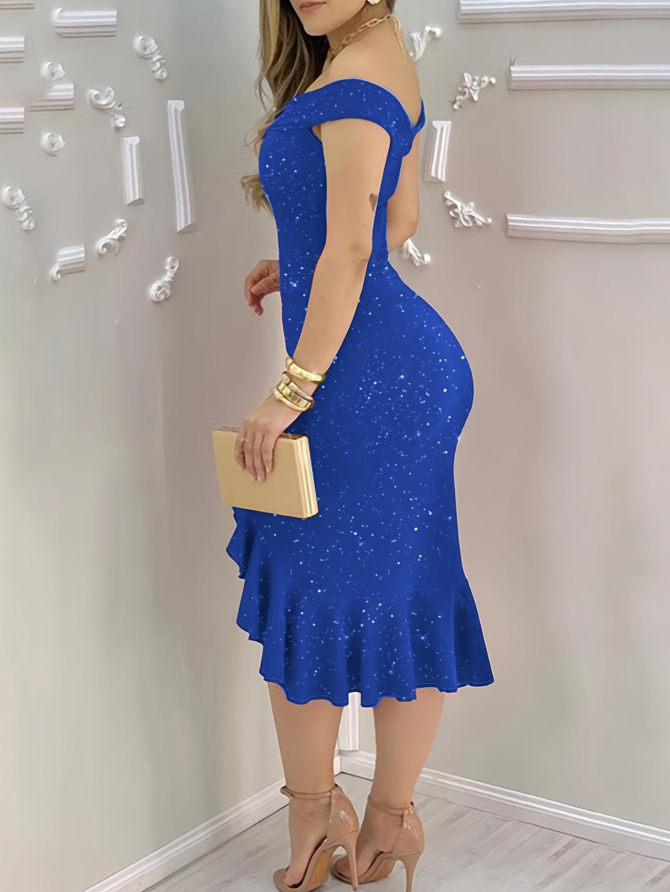 Knee-High Elastic Micro Ruffle Trim Polyester Slingback Dress - Elegant Solid Color Party Dress for Women - Spring/Summer Fashion