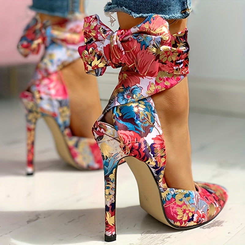 CBI STYLE Women's Floral Stiletto High Heels - Pointed Toe Ankle Strap Ultra-High Heels with Fabric Upper & PVC Sole for Weddings, Parties, Formal Events, Stiletto Heels