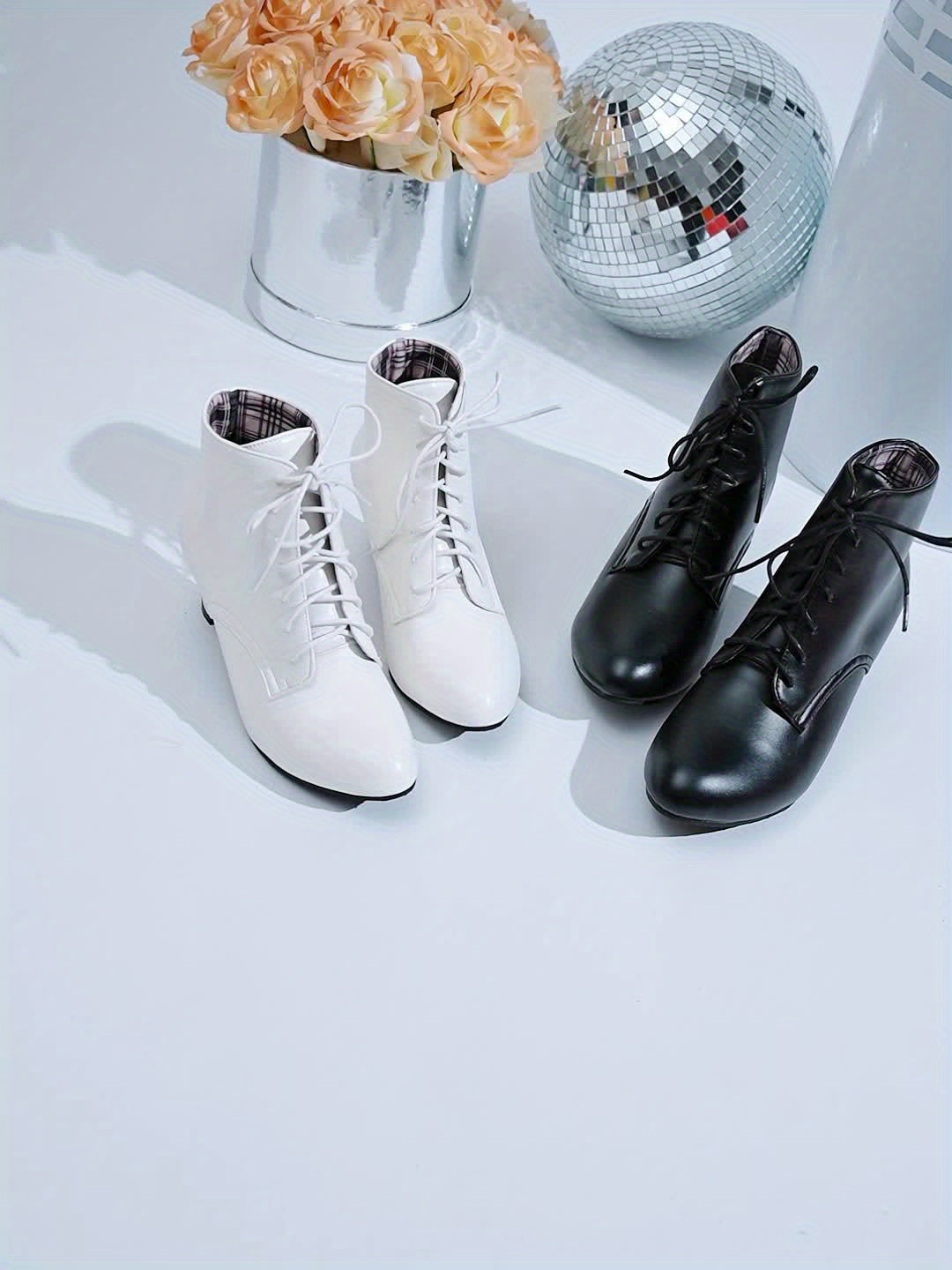 Women's Heeled Ankle Boots, Fashion Lace Up Pointed Toe Chunky Heels, All-Match Dress Shoes