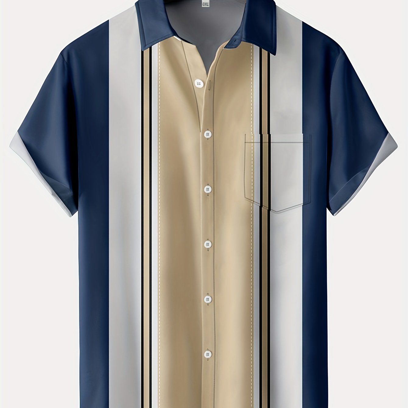 Men's Polyester Color Block Vertical Striped Button Through Shirt