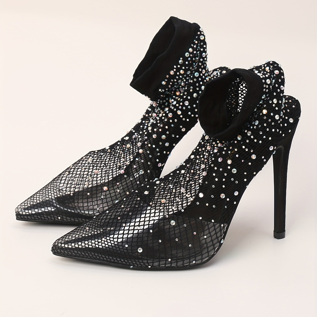 Women's Rhinestone Decor Stiletto Heels, Sexy Evening Party Street Style Pumps, Women's Breathable Mesh Heels