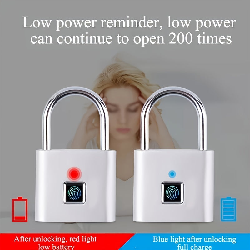 1pc Mini Smart Fingerprint Padlock, Small Portable Metal Security Antitheft Lock, Keyless USB Rechargeable Battery Suitcase Luggage Backbag Door Lock
