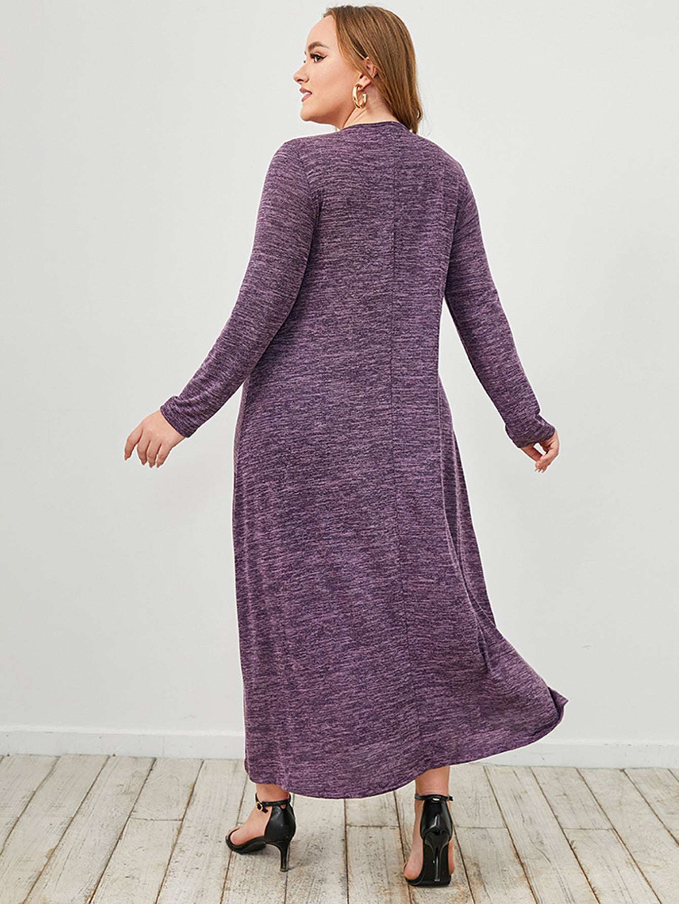 Women's Plus Size Casual Long Sleeve Dress, Spring Fall Crew Neck Dress With Pocket