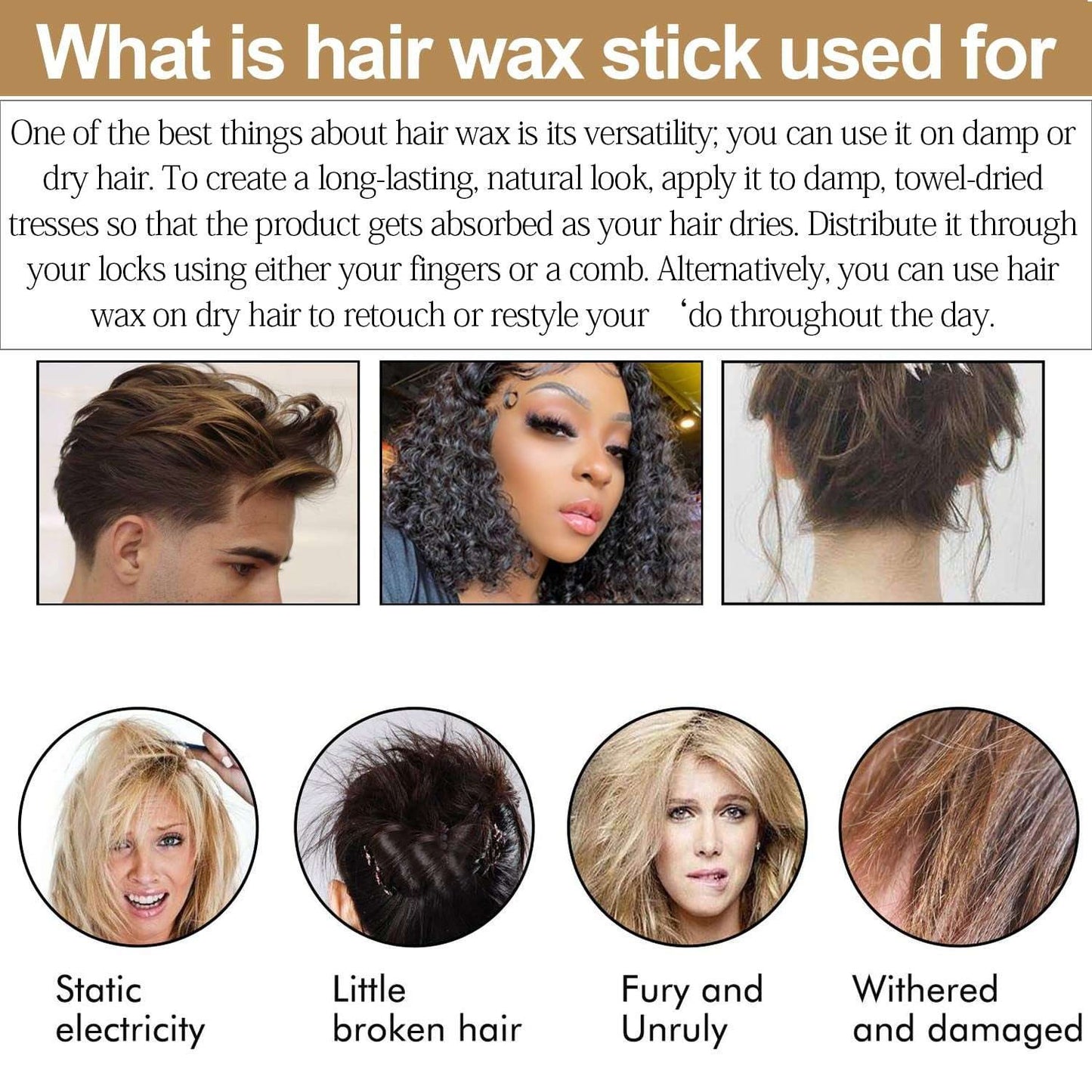Hair Wax Stick, Flyaways Hair Stick Styling Wax For Hair Edge Control, Non-greasy Styling Wax Stick