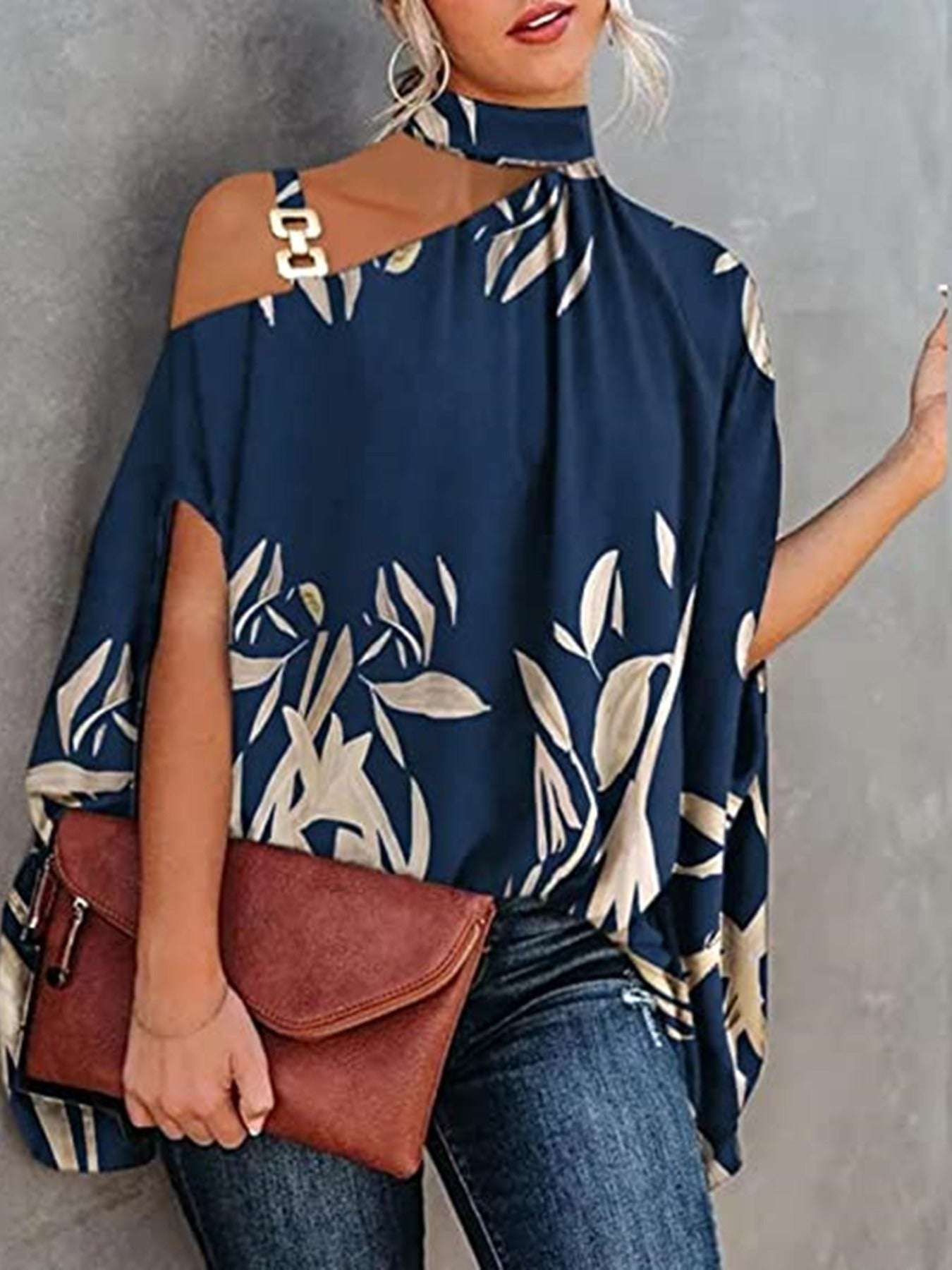 Women's Blouse Summer Halter Batwing Sleeve Floral Print Blouse