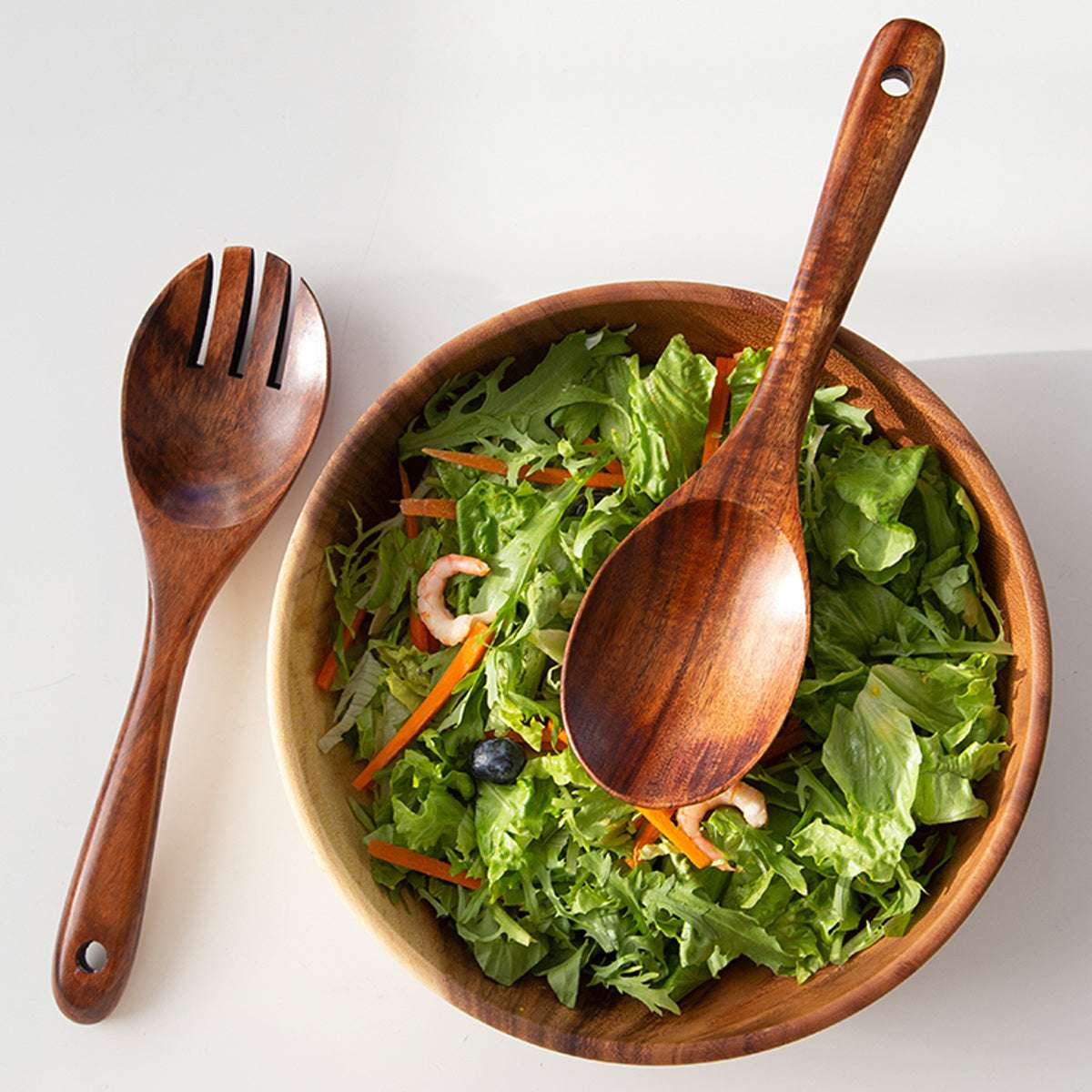 2-Pack Wooden Salad Servers Set - Acacia Wood, Rustic Charm, Durable Mixing Spoon & Fork with Long Handles, Perfect for Entertaining, Stylish Serving Utensils