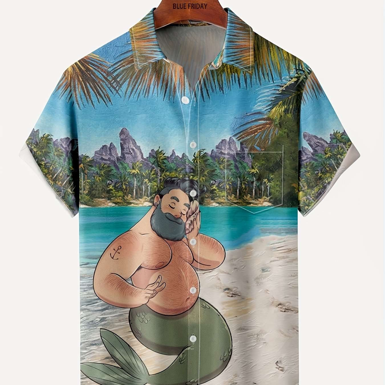 Stylish Men's Hawaiian Shirt with Vibrant Coconut Tree Print - Perfect for Beach Vacations and Summer Parties
