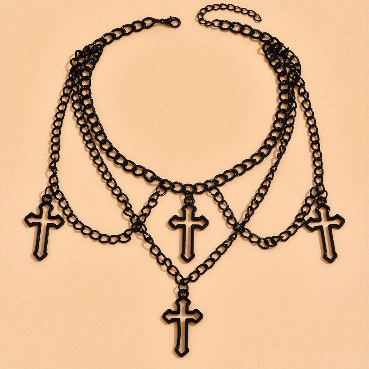 1pc Fashionable Gothic Criss Cross Multi-element Multi-Layer Necklace Chain