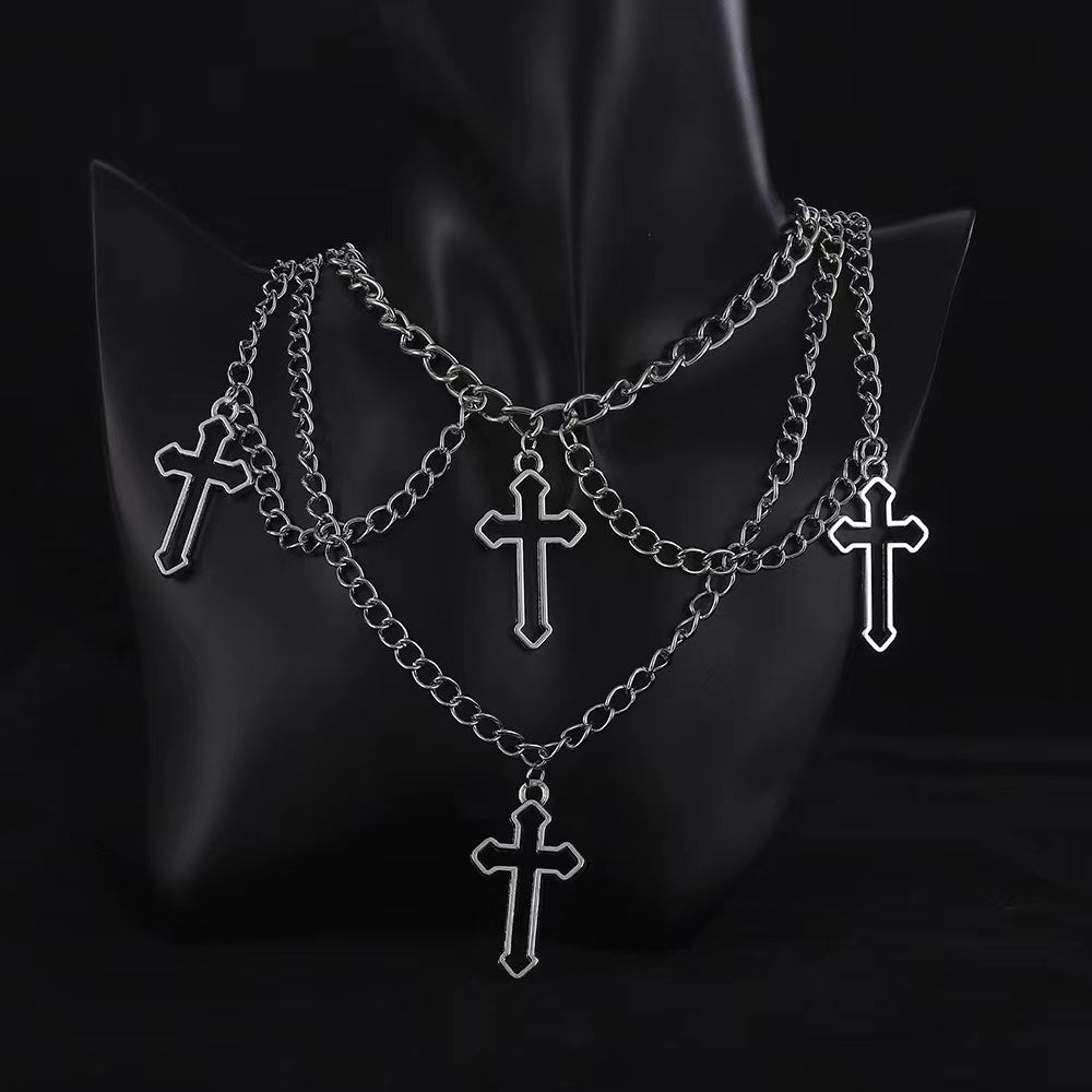 1pc Fashionable Gothic Criss Cross Multi-element Multi-Layer Necklace Chain