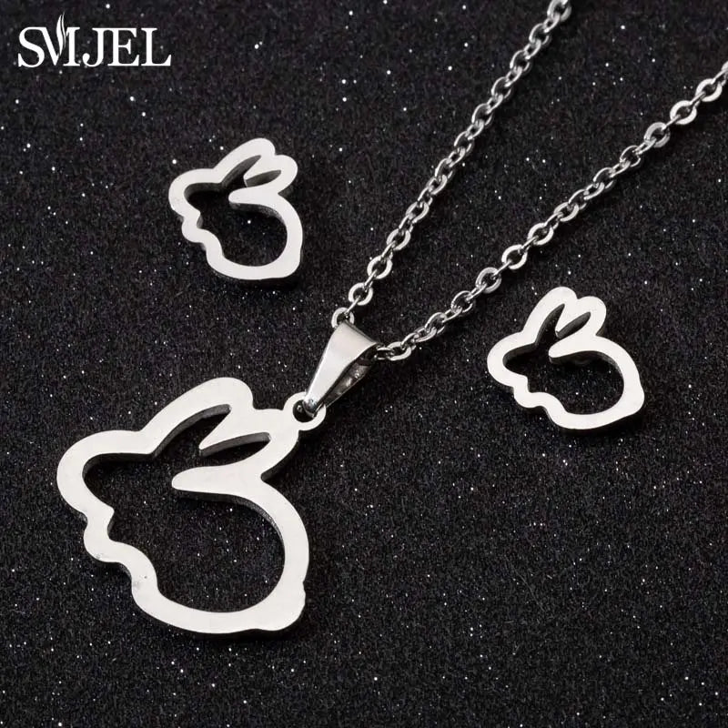 Fashion Stainless Steel Necklace Rabbit Earrings Women Cute Bunny Rabbit Unicorn Kitty Charm Necklace Easter Jewelry Gifts