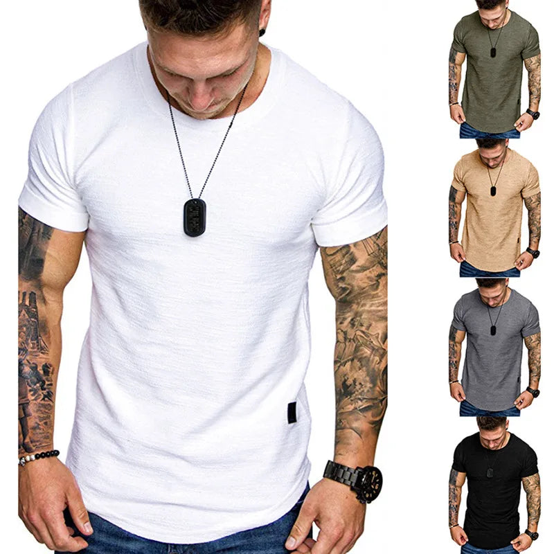 Short Sleeve shirt Streetwear Hip Hop Summer T Shirt Men Longline Curved Hem Fitness Tshirt Slim Funny T-Shirt Plus Size M-3XL