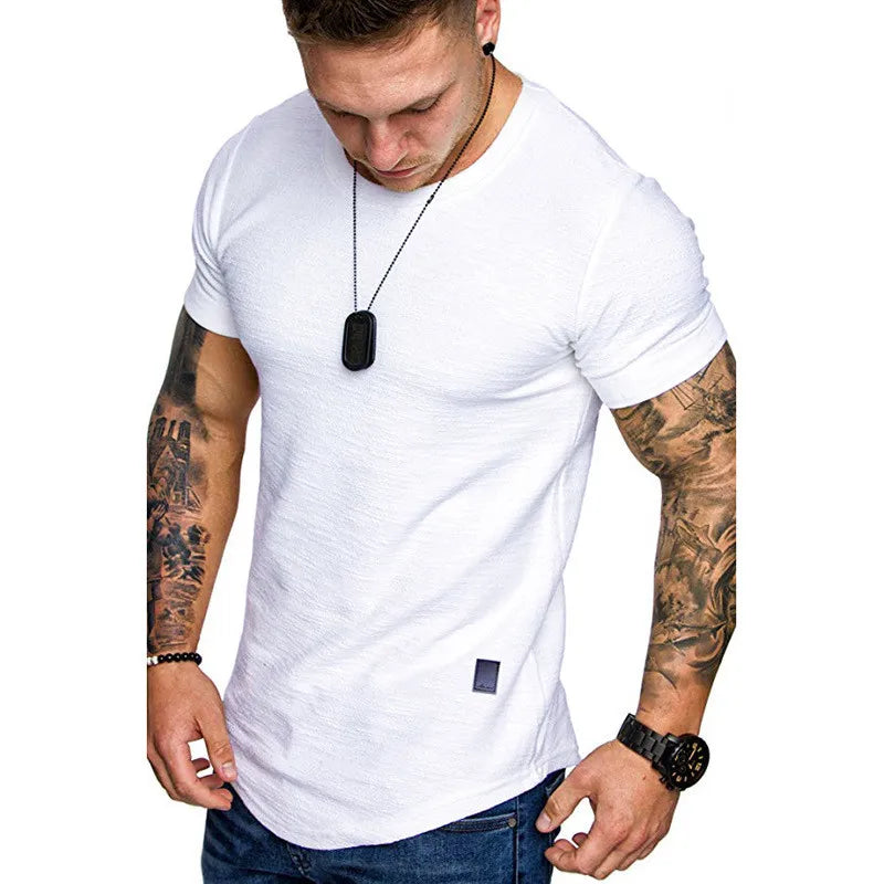 Short Sleeve shirt Streetwear Hip Hop Summer T Shirt Men Longline Curved Hem Fitness Tshirt Slim Funny T-Shirt Plus Size M-3XL