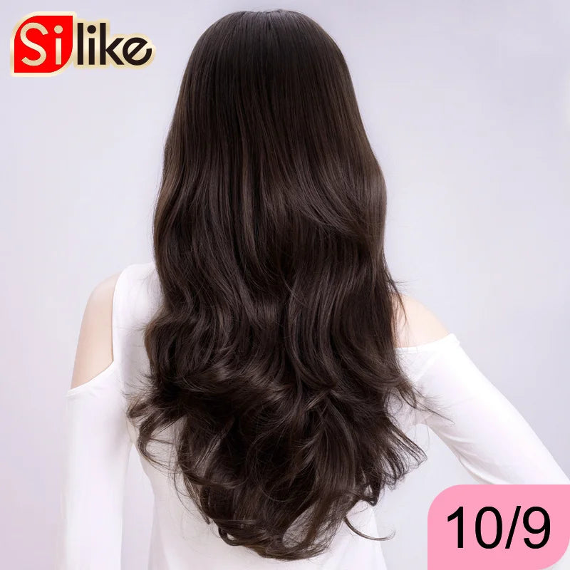Silike Synthetic 3/4 Half Wigs 24 Inch Long Ash Blonde Wavy Wig With Clip in Hair Extension 16 Color 210g For Black White Women