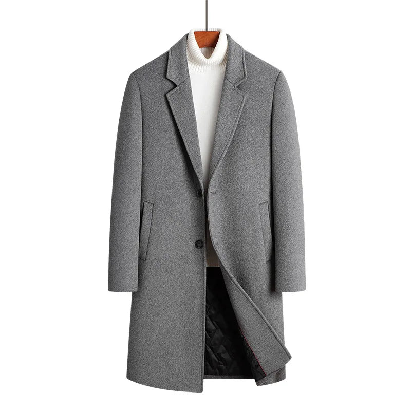 2023 Winter Wool Coat Men Fashion Long Wool Blends England Style Business Casual Trench Coat Men Solid Thick Wool Coats Jackets