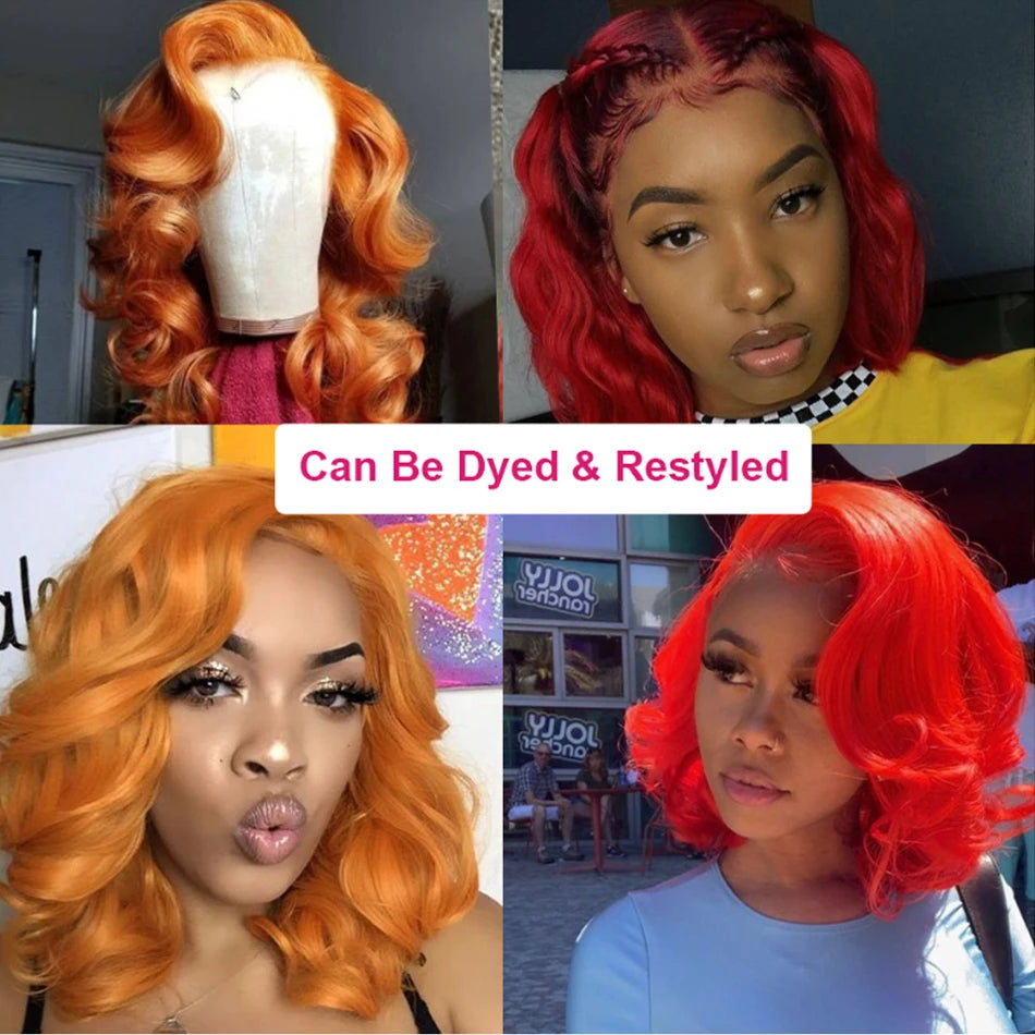 Glueless Body Wave Short Bob Wigs Loose Wave Lace Frontal 100% Human Hair Wigs Brazilian Wear To Go Natural PrePlucked Hairline