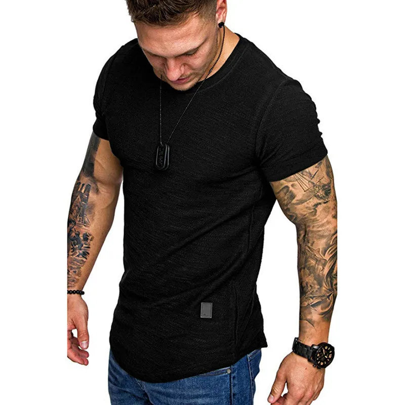 Short Sleeve shirt Streetwear Hip Hop Summer T Shirt Men Longline Curved Hem Fitness Tshirt Slim Funny T-Shirt Plus Size M-3XL