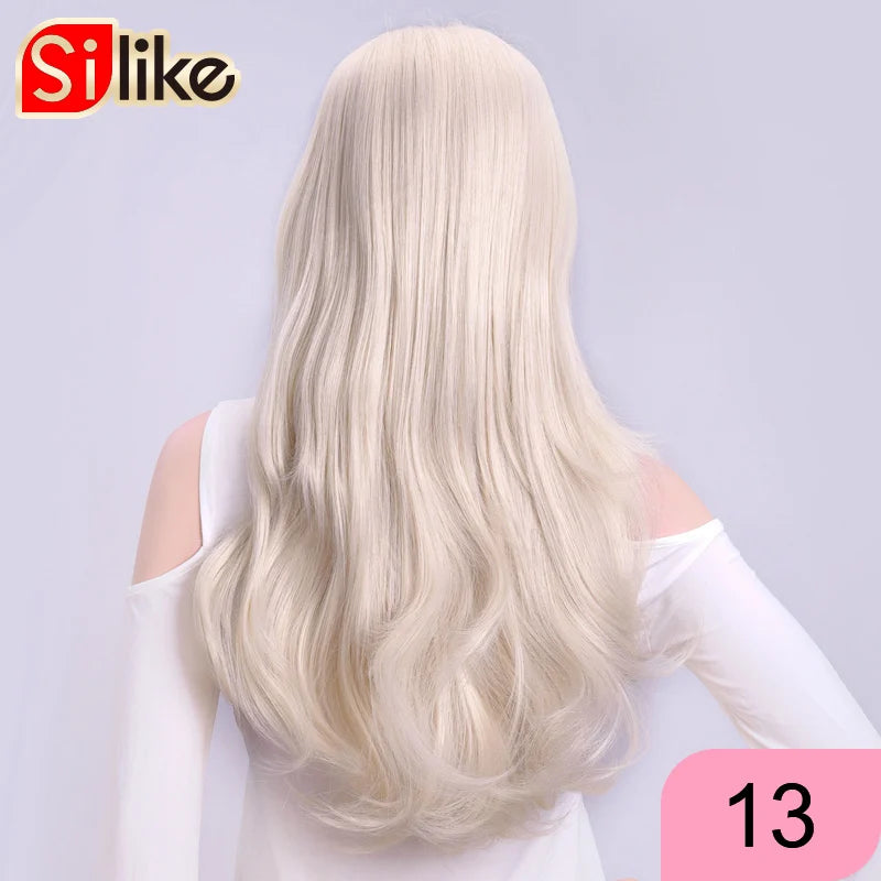 Silike Synthetic 3/4 Half Wigs 24 Inch Long Ash Blonde Wavy Wig With Clip in Hair Extension 16 Color 210g For Black White Women
