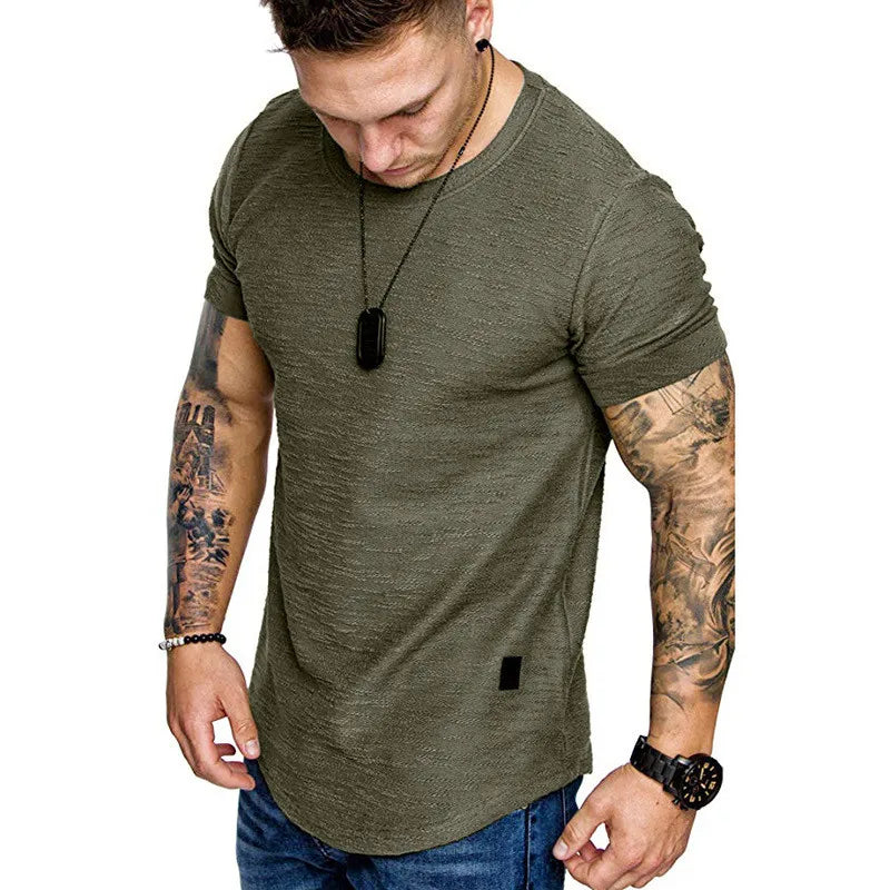 Short Sleeve shirt Streetwear Hip Hop Summer T Shirt Men Longline Curved Hem Fitness Tshirt Slim Funny T-Shirt Plus Size M-3XL