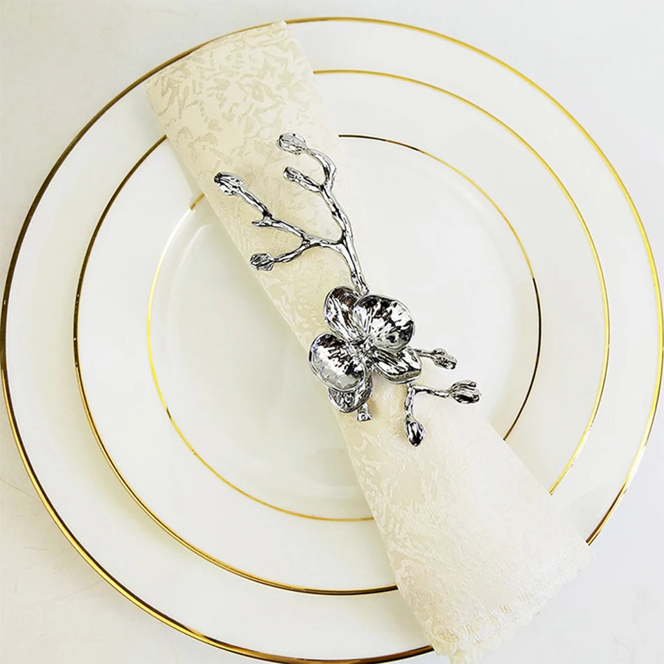 4PCS Christmas Wedding Easter Napkin Rings,Plum Blossom Golden Napkin Buckles,Dinner Parties Dining Table Decor Napkin Holder