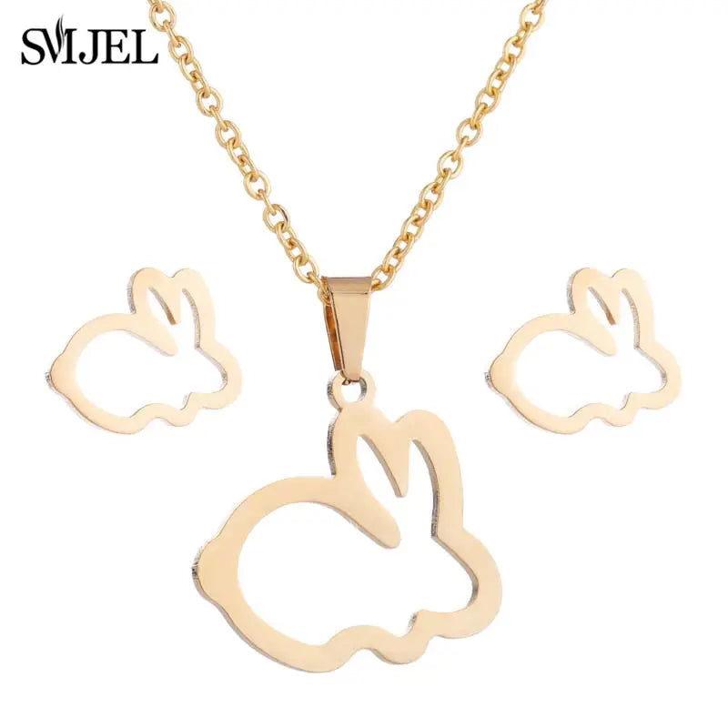 Fashion Stainless Steel Necklace Rabbit Earrings Women Cute Bunny Rabbit Unicorn Kitty Charm Necklace Easter Jewelry Gifts