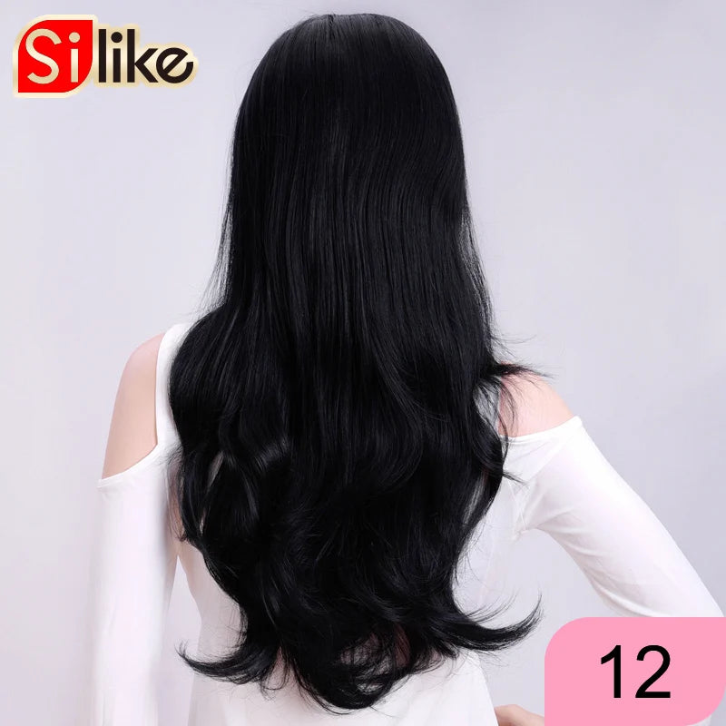 Silike Synthetic 3/4 Half Wigs 24 Inch Long Ash Blonde Wavy Wig With Clip in Hair Extension 16 Color 210g For Black White Women
