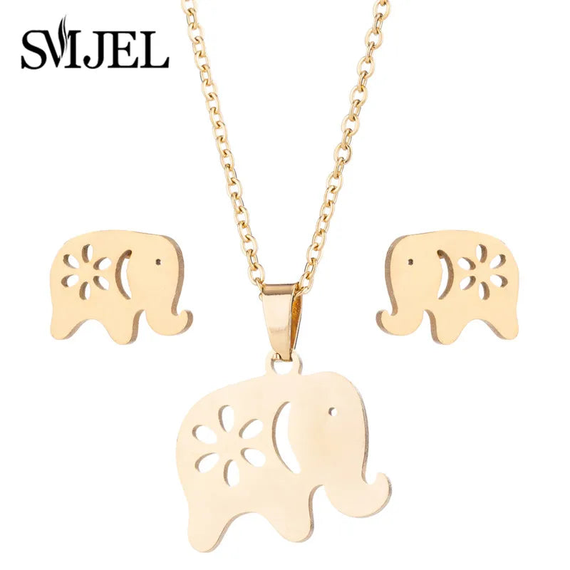Fashion Stainless Steel Necklace Rabbit Earrings Women Cute Bunny Rabbit Unicorn Kitty Charm Necklace Easter Jewelry Gifts