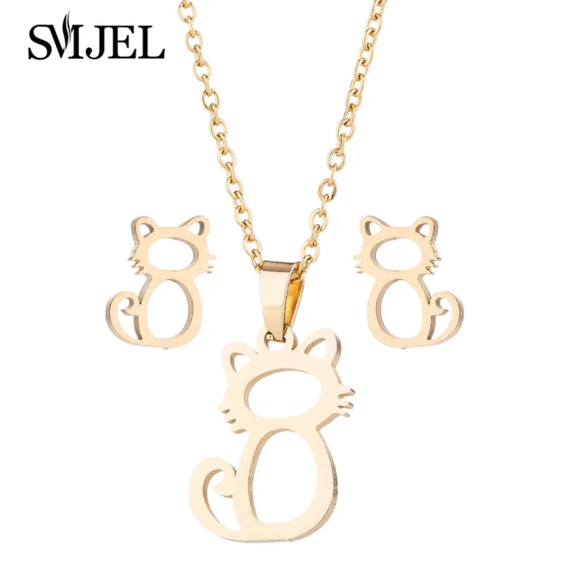 Fashion Stainless Steel Necklace Rabbit Earrings Women Cute Bunny Rabbit Unicorn Kitty Charm Necklace Easter Jewelry Gifts