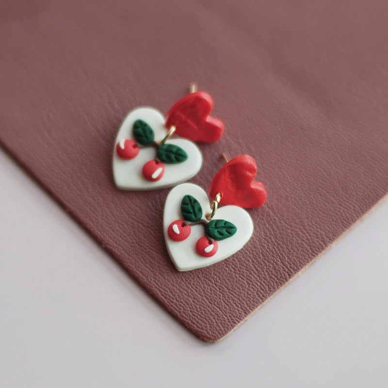Holiday Delicate Spring Dangle Easter Floral Rose Flowers Cherry Glitter Vintage Gifts Polymer Clay Earrings Sets For Party