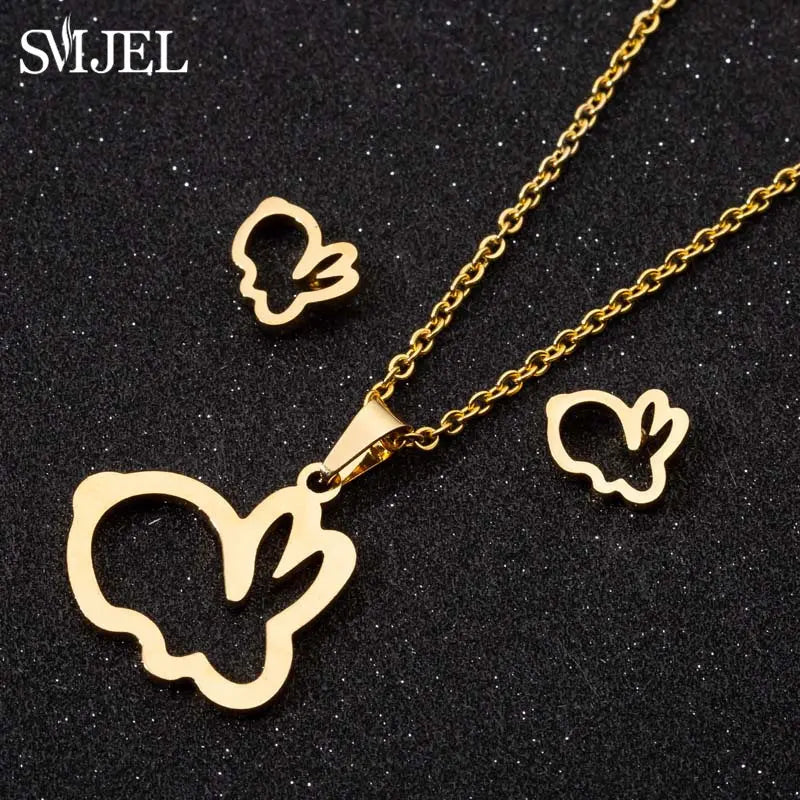 Fashion Stainless Steel Necklace Rabbit Earrings Women Cute Bunny Rabbit Unicorn Kitty Charm Necklace Easter Jewelry Gifts