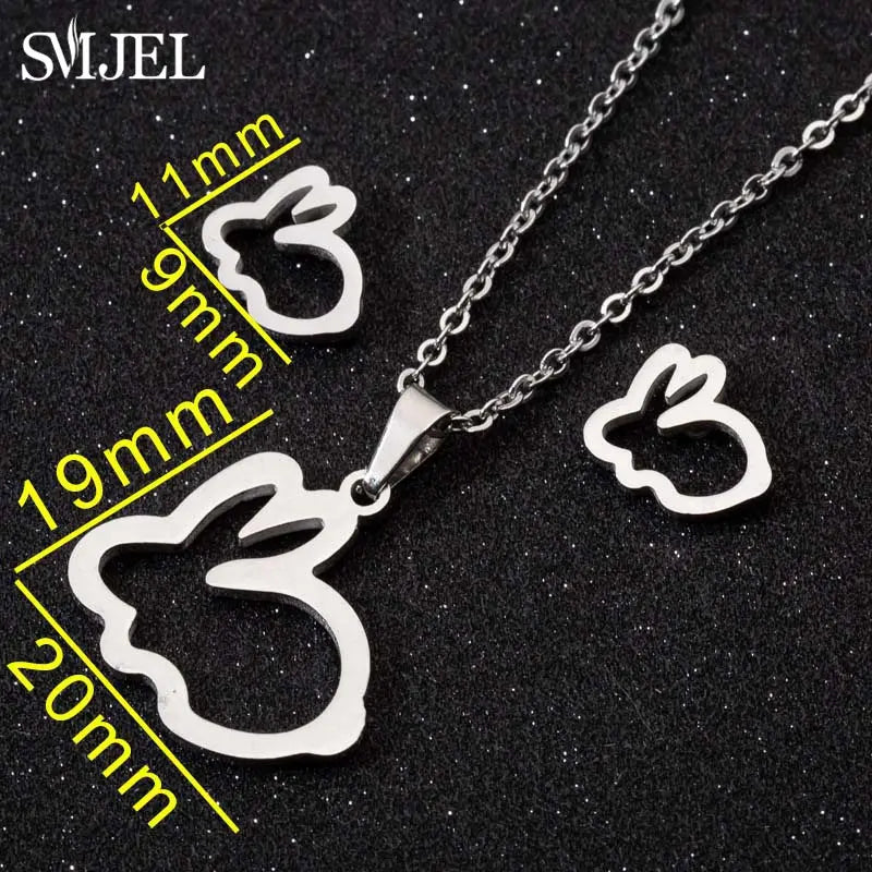 Fashion Stainless Steel Necklace Rabbit Earrings Women Cute Bunny Rabbit Unicorn Kitty Charm Necklace Easter Jewelry Gifts