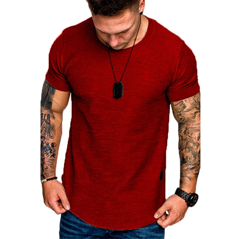 Short Sleeve shirt Streetwear Hip Hop Summer T Shirt Men Longline Curved Hem Fitness Tshirt Slim Funny T-Shirt Plus Size M-3XL