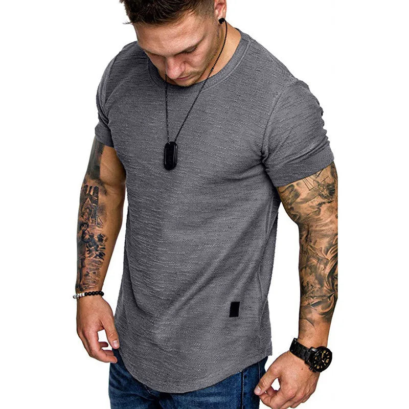 Short Sleeve shirt Streetwear Hip Hop Summer T Shirt Men Longline Curved Hem Fitness Tshirt Slim Funny T-Shirt Plus Size M-3XL