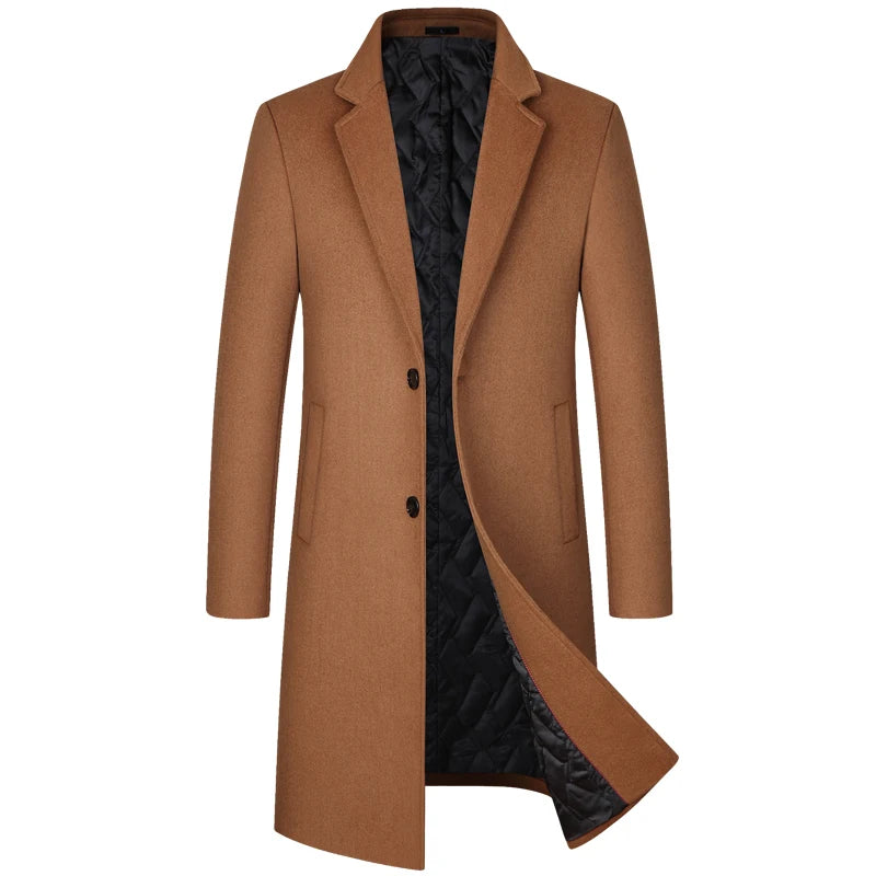 2023 Winter Wool Coat Men Fashion Long Wool Blends England Style Business Casual Trench Coat Men Solid Thick Wool Coats Jackets