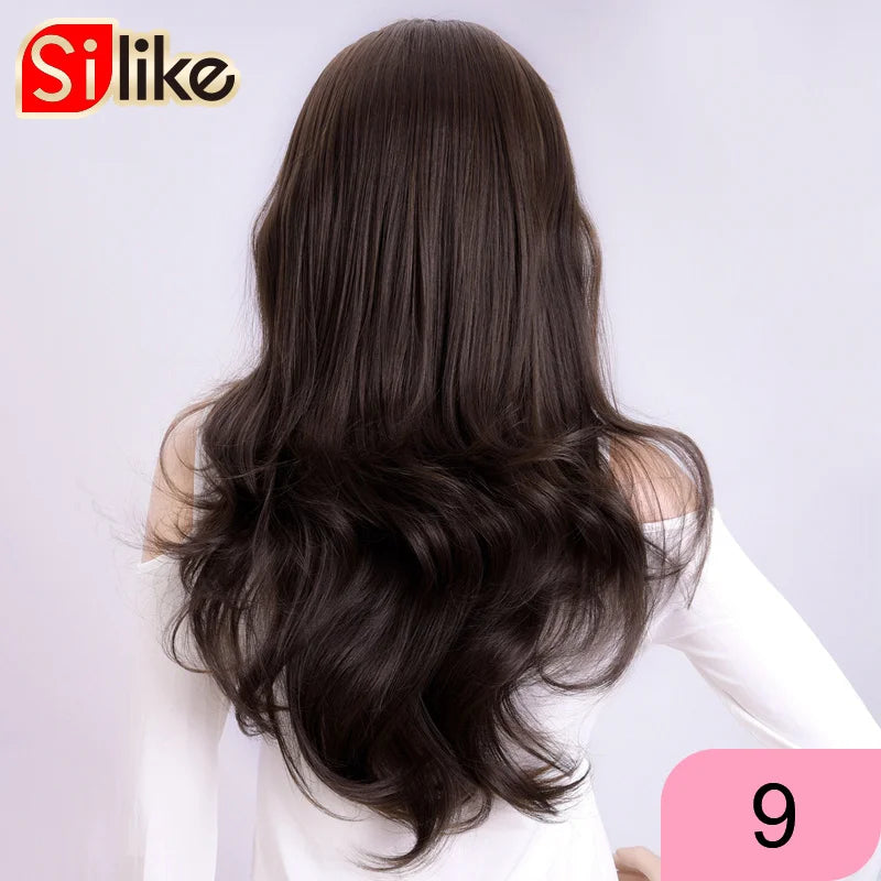 Silike Synthetic 3/4 Half Wigs 24 Inch Long Ash Blonde Wavy Wig With Clip in Hair Extension 16 Color 210g For Black White Women