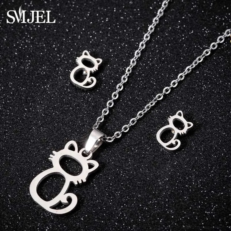 Fashion Stainless Steel Necklace Rabbit Earrings Women Cute Bunny Rabbit Unicorn Kitty Charm Necklace Easter Jewelry Gifts