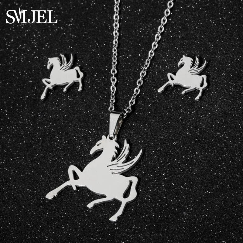 Fashion Stainless Steel Necklace Rabbit Earrings Women Cute Bunny Rabbit Unicorn Kitty Charm Necklace Easter Jewelry Gifts