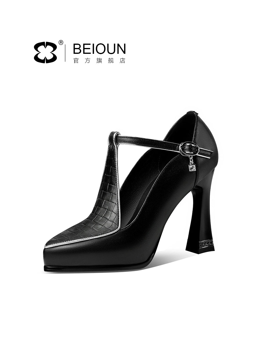 Leather Waterproof Platform Flats Small Size Ankle-Strap High Heels
