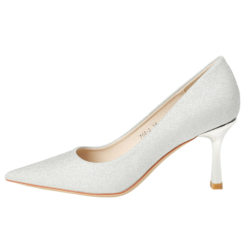 Unique Silver Sequined High Heels