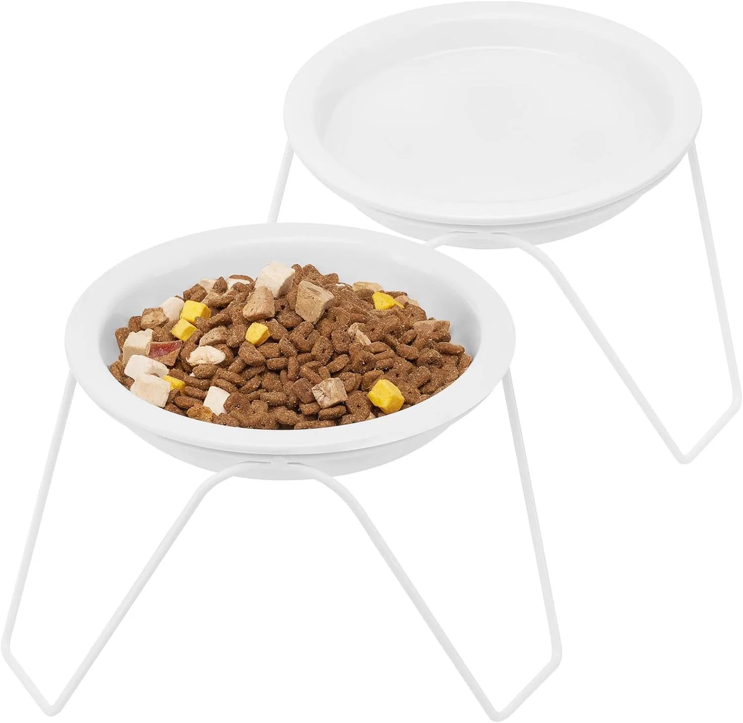 High Foot Cat Bowl Ceramic Cat Food Holder Not Easy to Knock over Large Diameter Cat Food Bowl Cat Water Bowl Double Bowl Neck Protection Pet Bowl