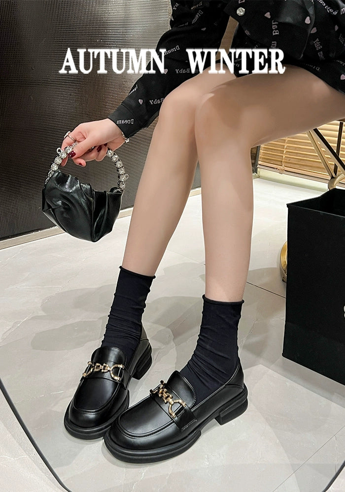 Thick Sole French Style White Chunky Heels 41-43 Loafers