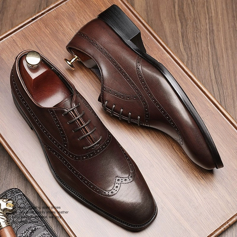 Italian Handmade Brogue Genuine Leather Shoes Men's Business Formal Fancy Non Slip Wedding Suit Men's Shoes