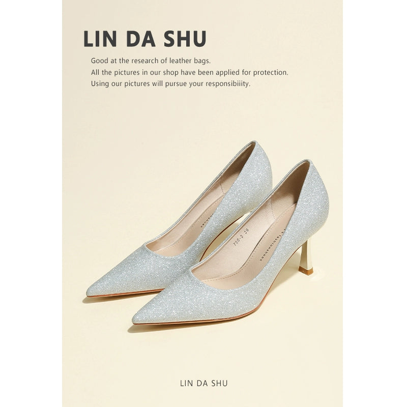 Unique Silver Sequined High Heels