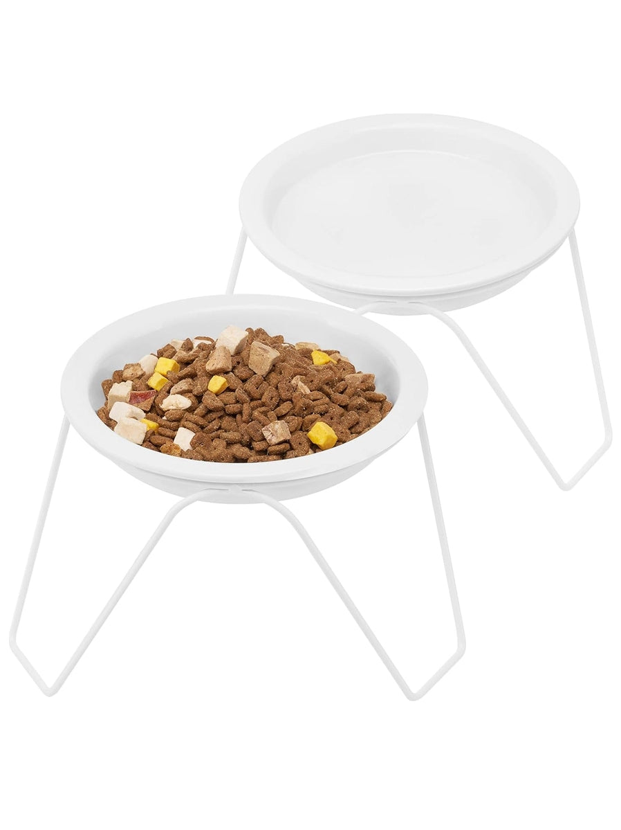 High Foot Cat Bowl Ceramic Cat Food Holder Not Easy to Knock over Large Diameter Cat Food Bowl Cat Water Bowl Double Bowl Neck Protection Pet Bowl