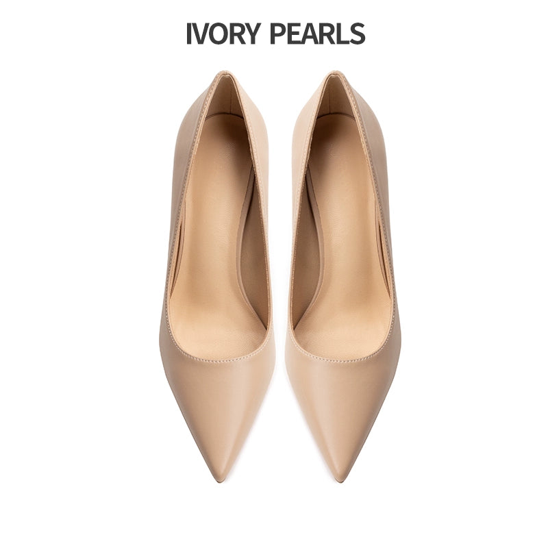 Genuine Leather Red High Heel Shoes for Women 2024 New Arrival Spring & Fall Pointed Stiletto Heel French Style Temperament Fancy Nude Color Shoes