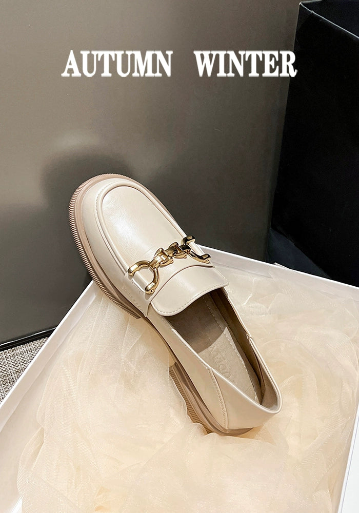 Thick Sole French Style White Chunky Heels 41-43 Loafers