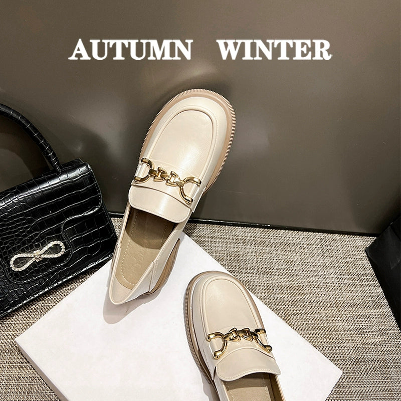 Thick Sole French Style White Chunky Heels 41-43 Loafers