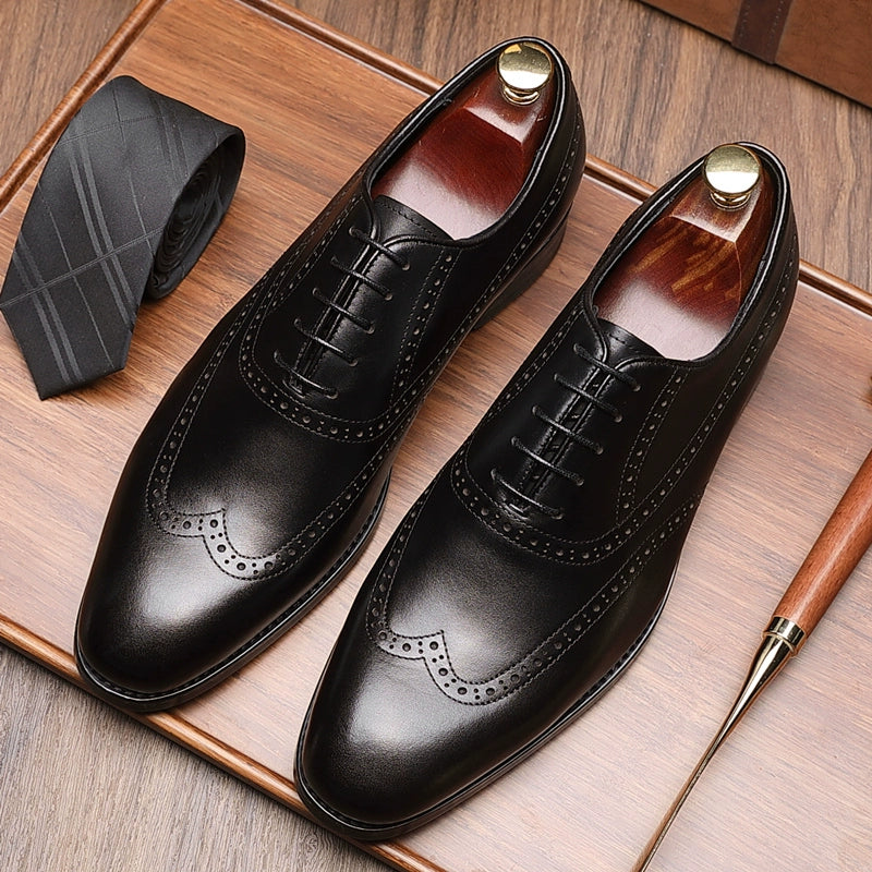 Italian Handmade Brogue Genuine Leather Shoes Men's Business Formal Fancy Non Slip Wedding Suit Men's Shoes