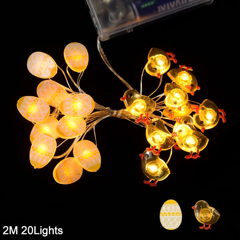 2M 20LED Easter Rabbit Carrot String Light Chick Eggs Fairy Light Garland 2025 Happy Easter Party Decoration For Home Kids Gift