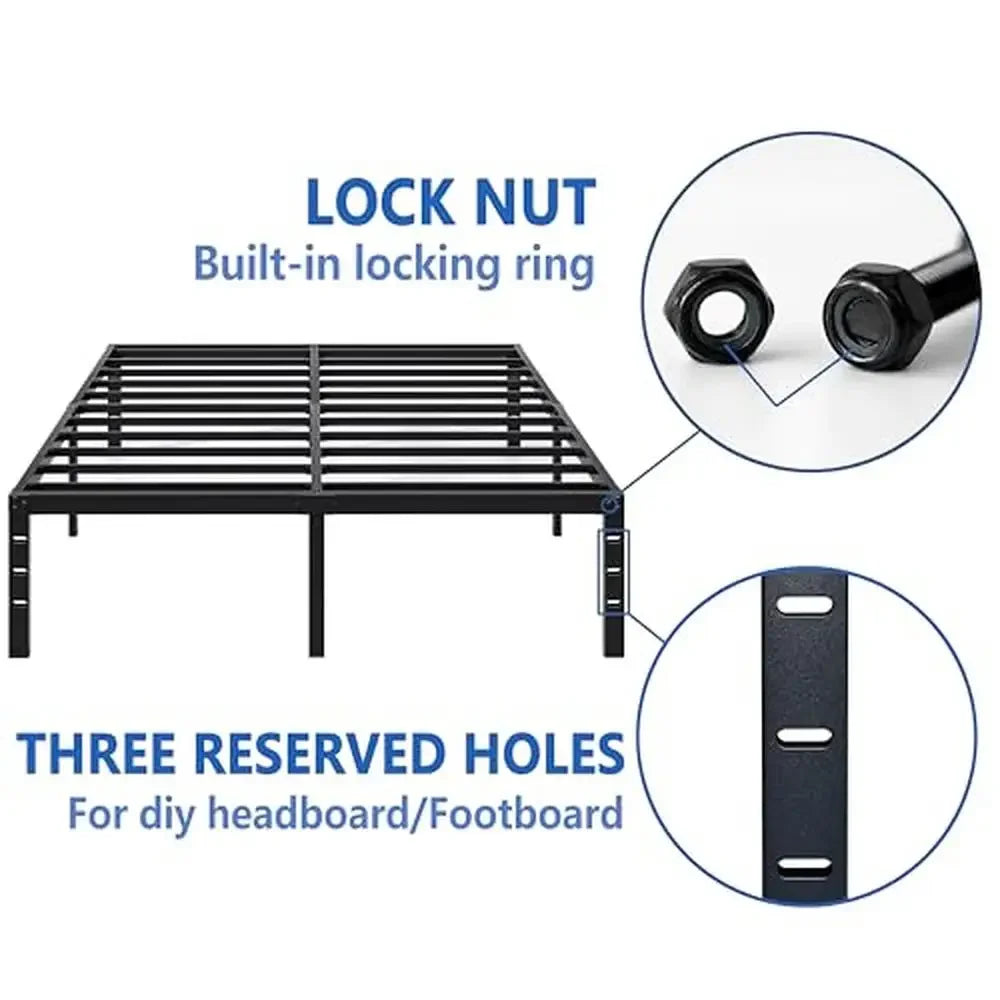Metal Platform Bed Frame Queen Size with Storage Space Heavy Duty Sturdy Iron Frame Bed Bedroom Contemporary Style Squeak