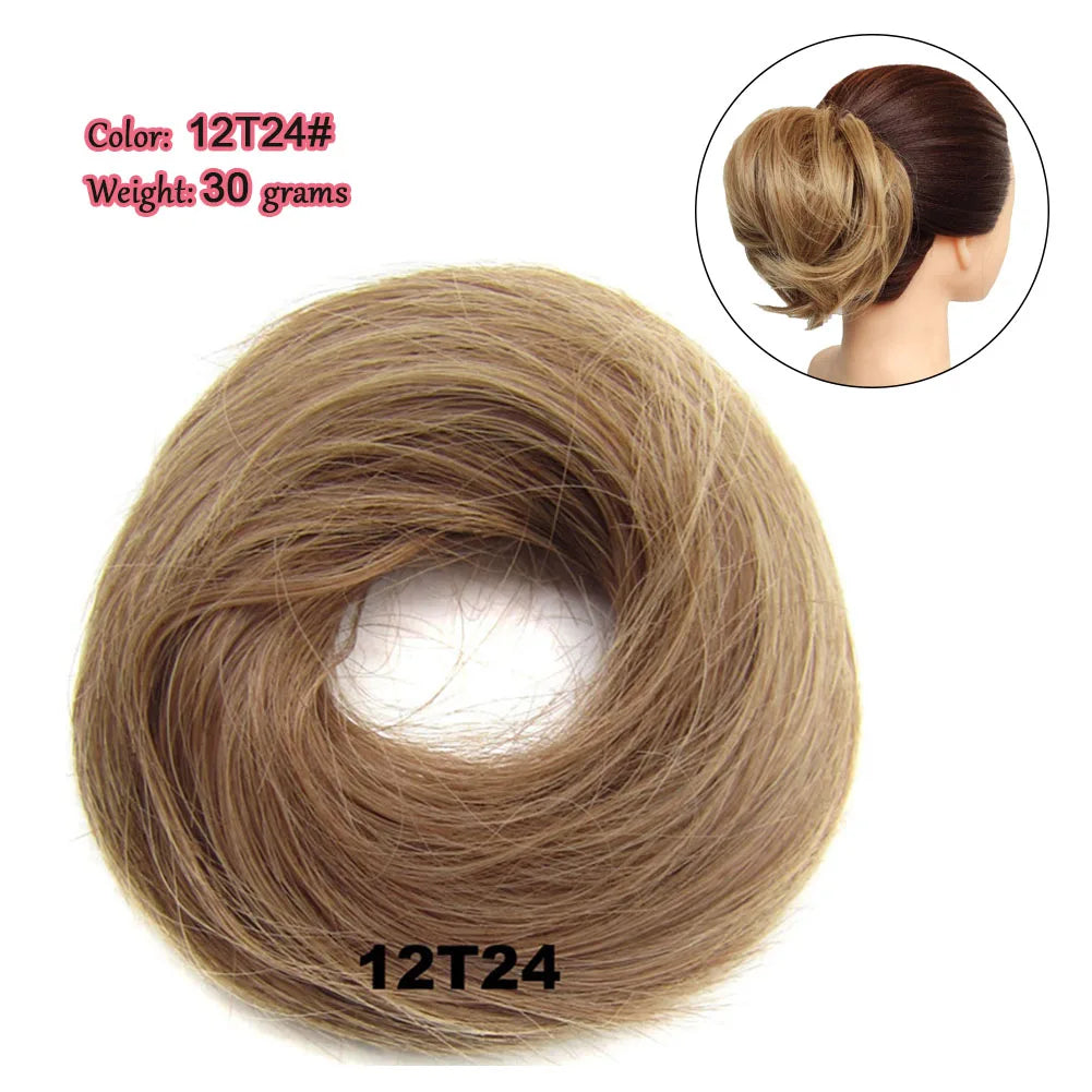 Synthetic Messy Bun Hair Piece Scrunchie Donut Tousled Flexible Hair Bun Straight Chignon Wig Accessory Updo Bun Hair